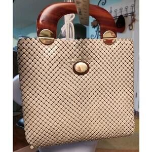 Vintage WHITING & DAVIS Beige Mesh Purse Handbag w Lucite Tortoise Shell Handles